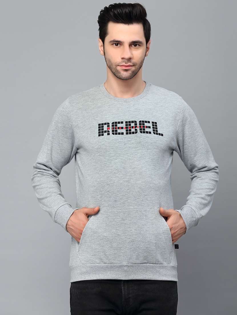 grey chest printed round neck sweatshirt
