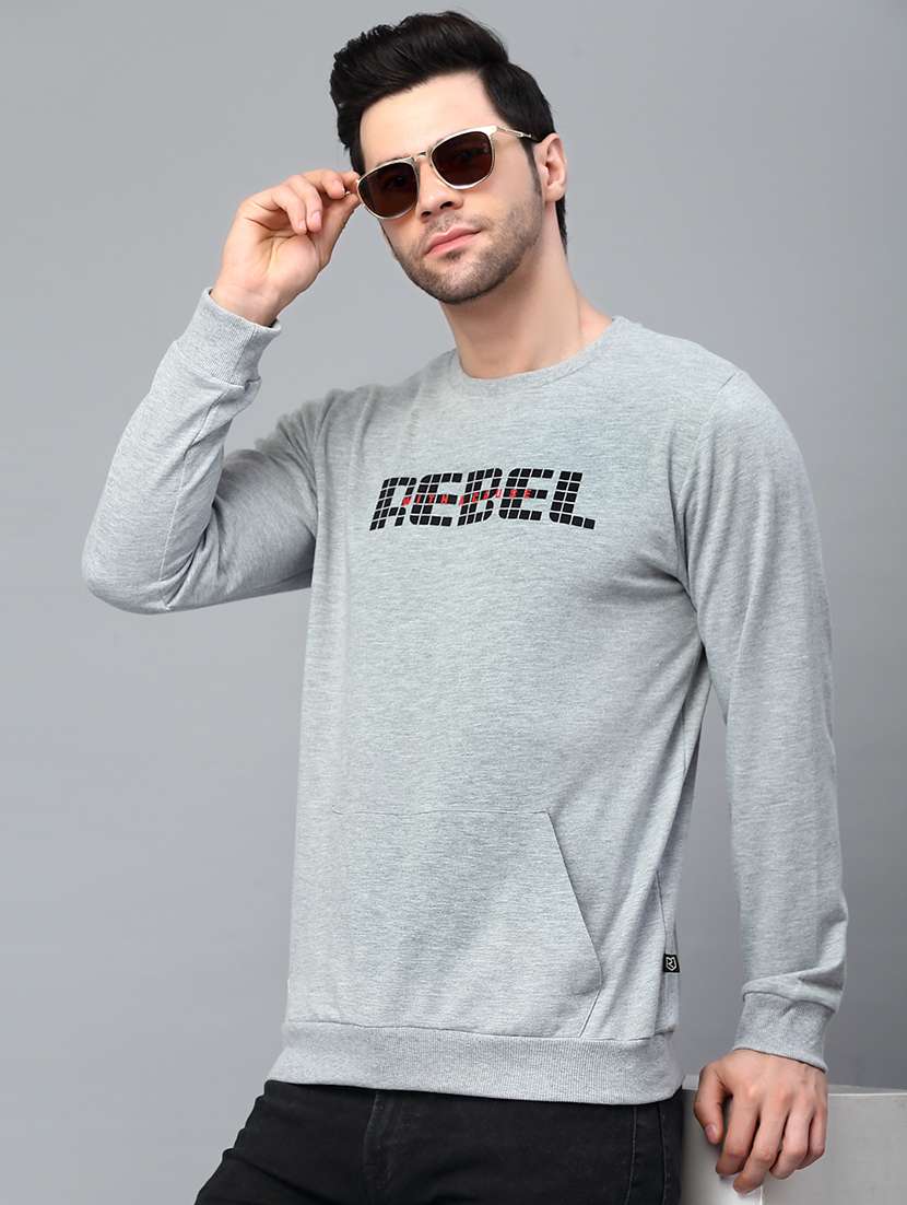 grey chest printed round neck sweatshirt - 21143707 - Standard Image - 2
