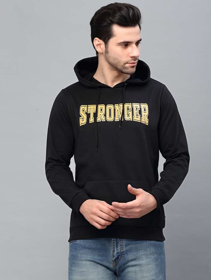 black chest printed hooded sweatshirt