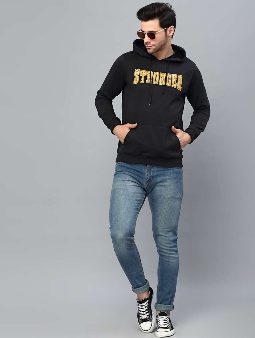 black chest printed hooded sweatshirt - 21143711 -  Standard Image - 2