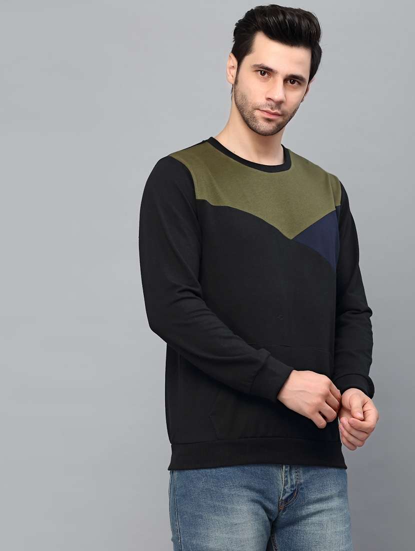 black cotton color block sweatshirt - 21143714 -  Standard Image - 2