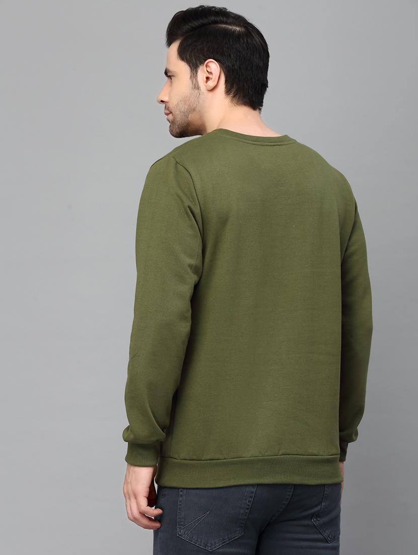 solid olive green round neck sweatshirt - 21143726 - Standard Image - 2