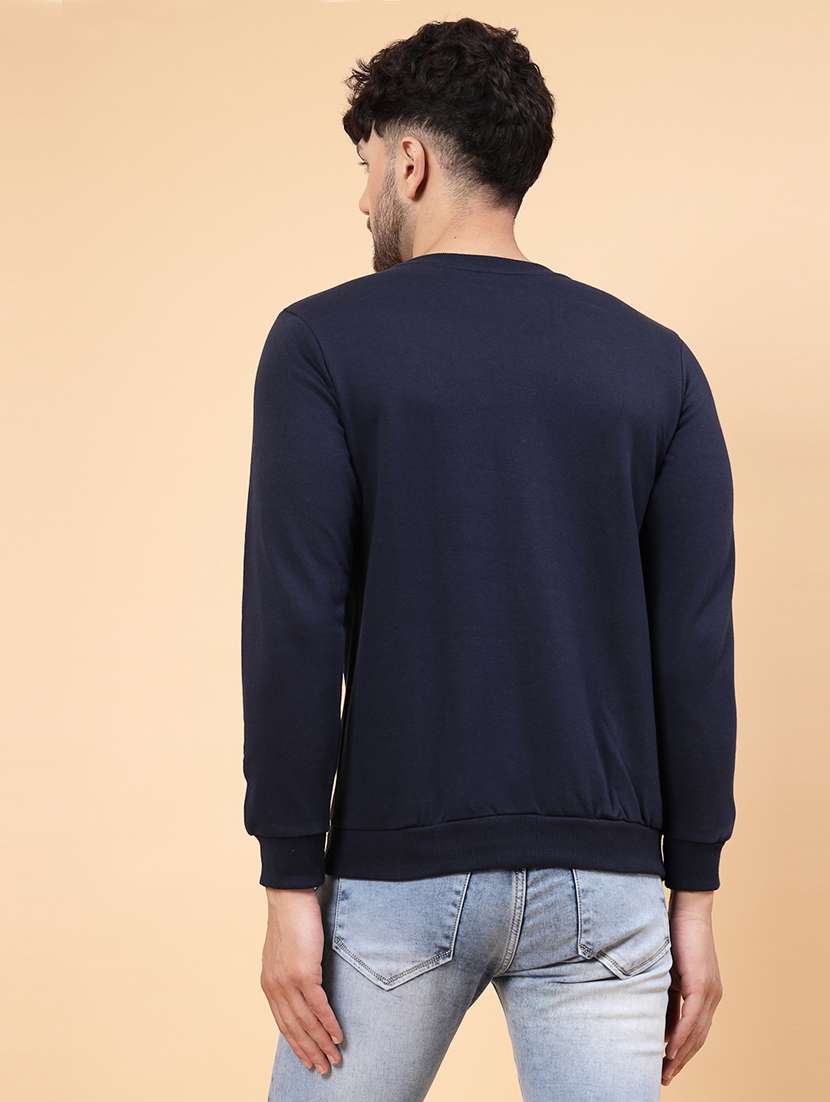 solid navy blue round neck sweatshirt - 21143730 -  Standard Image - 2