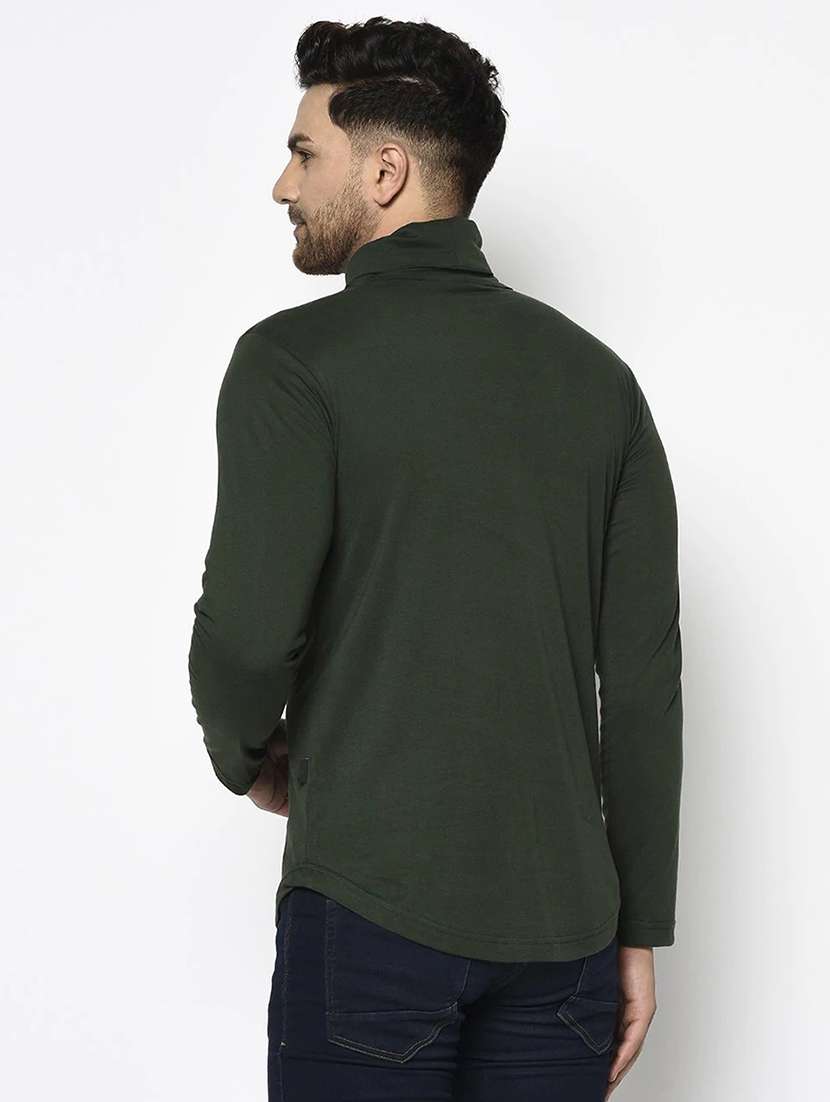 men olive plain t-shirt with attached face mask - 21143752 -  Standard Image - 2
