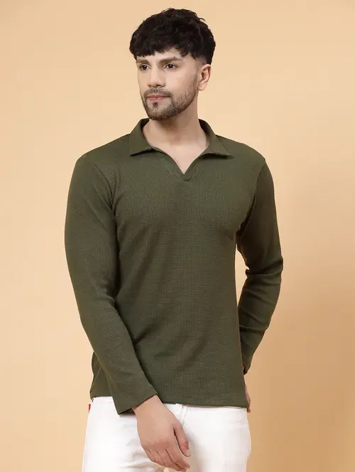 men olive regular fit plain polo t-shirt - 21143774 -  Standard Image - 0