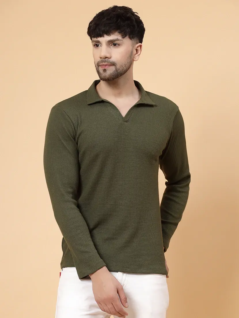 men olive regular fit plain polo t-shirt - 21143774 -  Zoom Image - 0