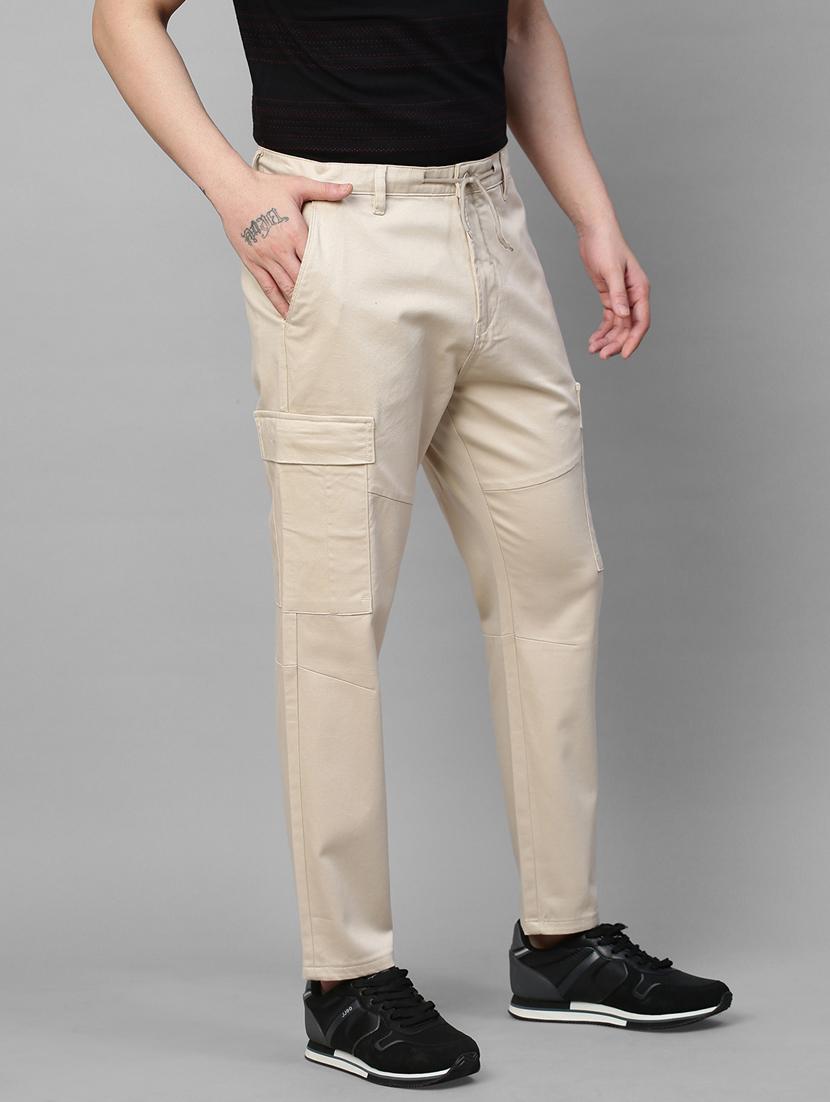 solid beige casual cargo trouser - 21143952 - Standard Image - 2