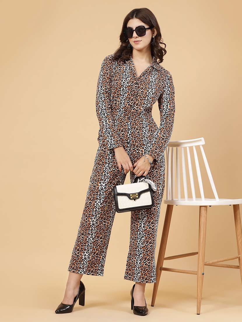 brown cotton full leg jumpsuit