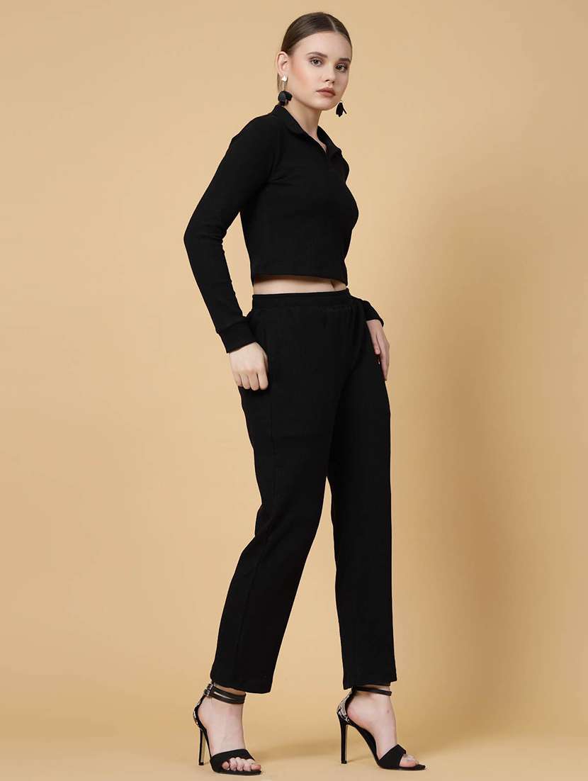 black cotton blend top and trouser co-ord set - 21144009 -  Standard Image - 2