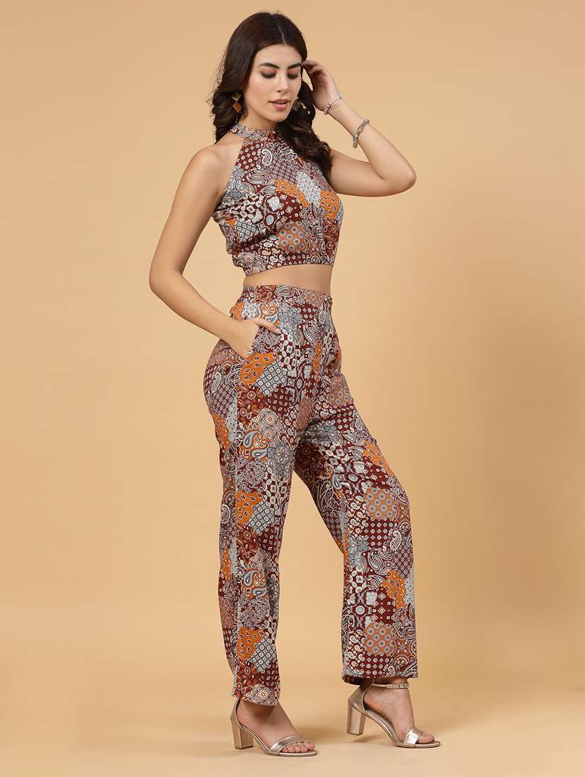 brown rayon top and trouser co-ord set - 21144015 -  Standard Image - 2