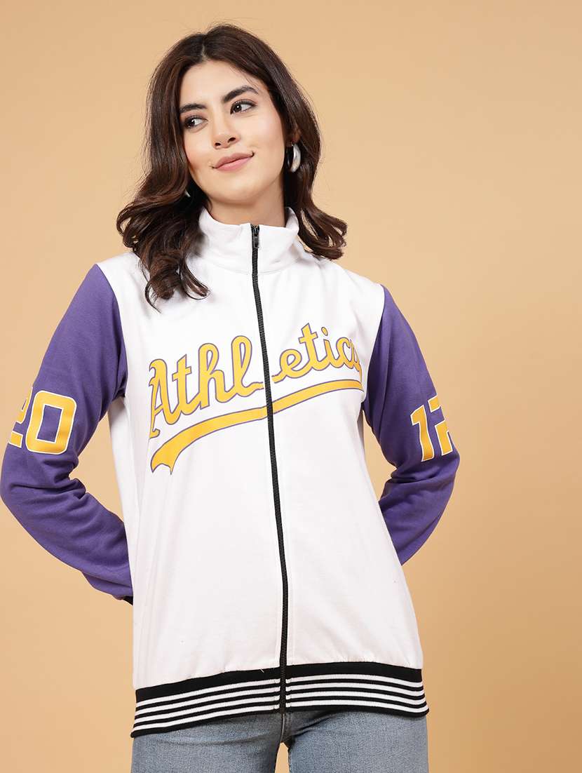 white fleece colourblocked varsity jacket 