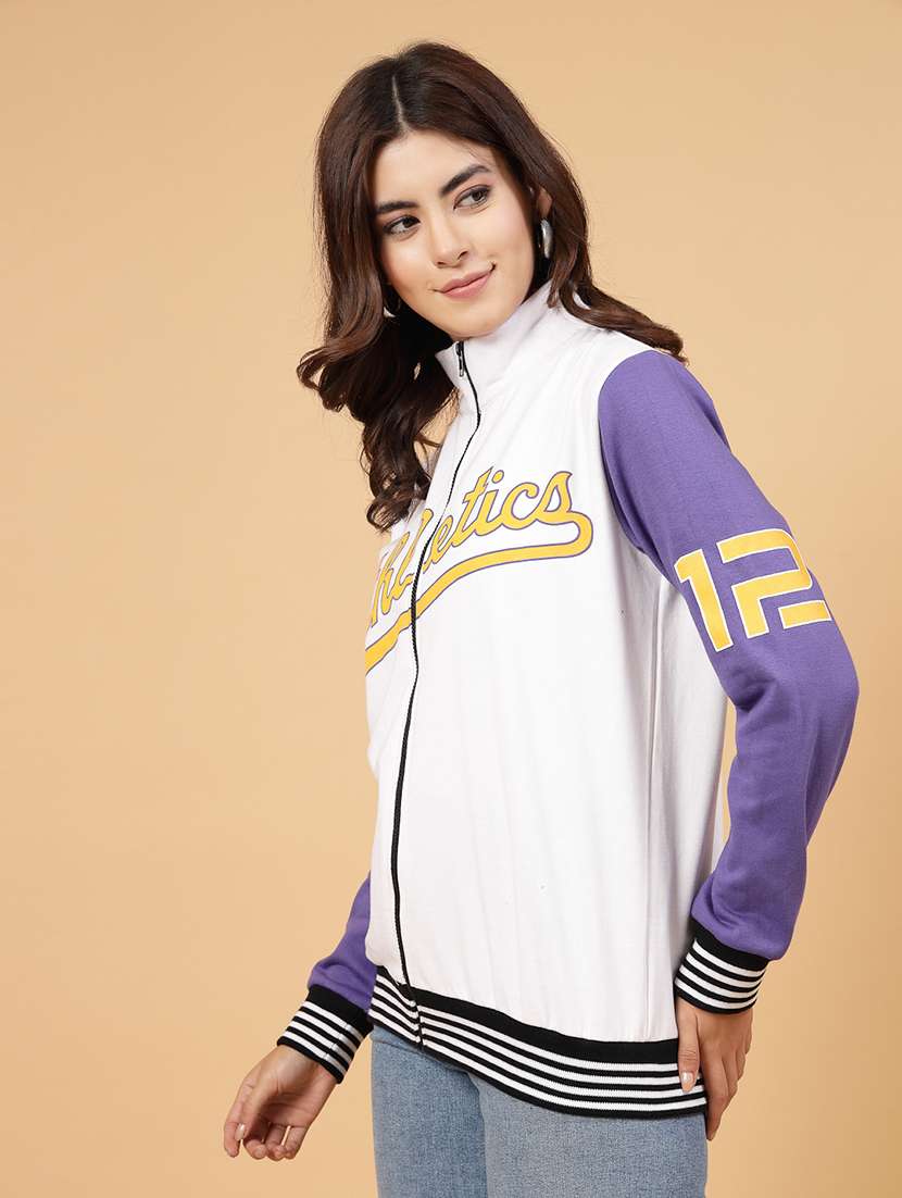 white fleece colourblocked varsity jacket  - 21144434 -  Standard Image - 2