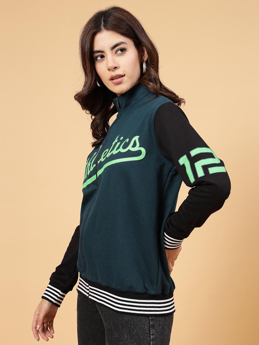 teal fleece colourblocked varsity jacket - 21144435 - Standard Image - 2