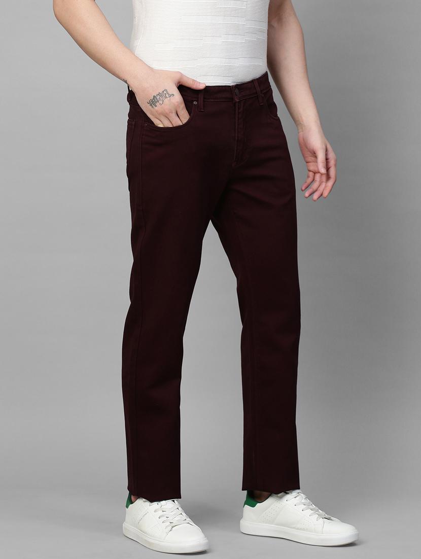 men maroon solids chinos casual trousers - 21144440 - Standard Image - 2