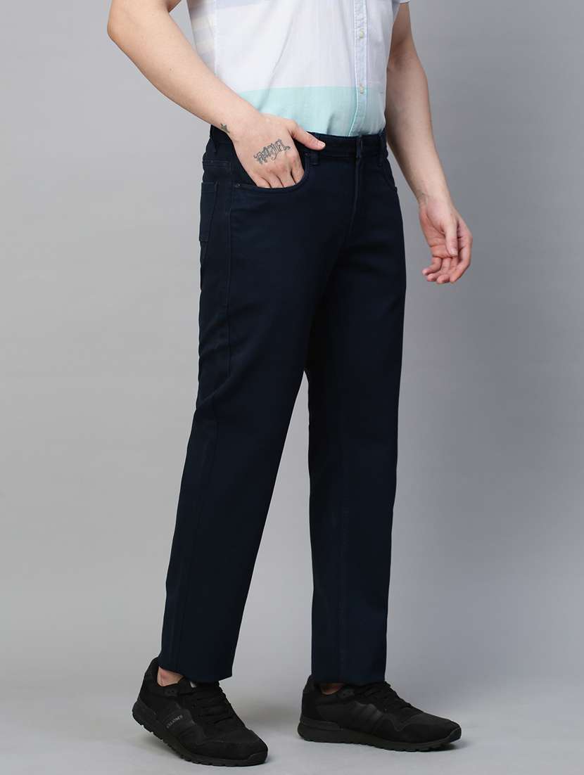 men navy blue chinos casual trousers - 21144441 - Standard Image - 2