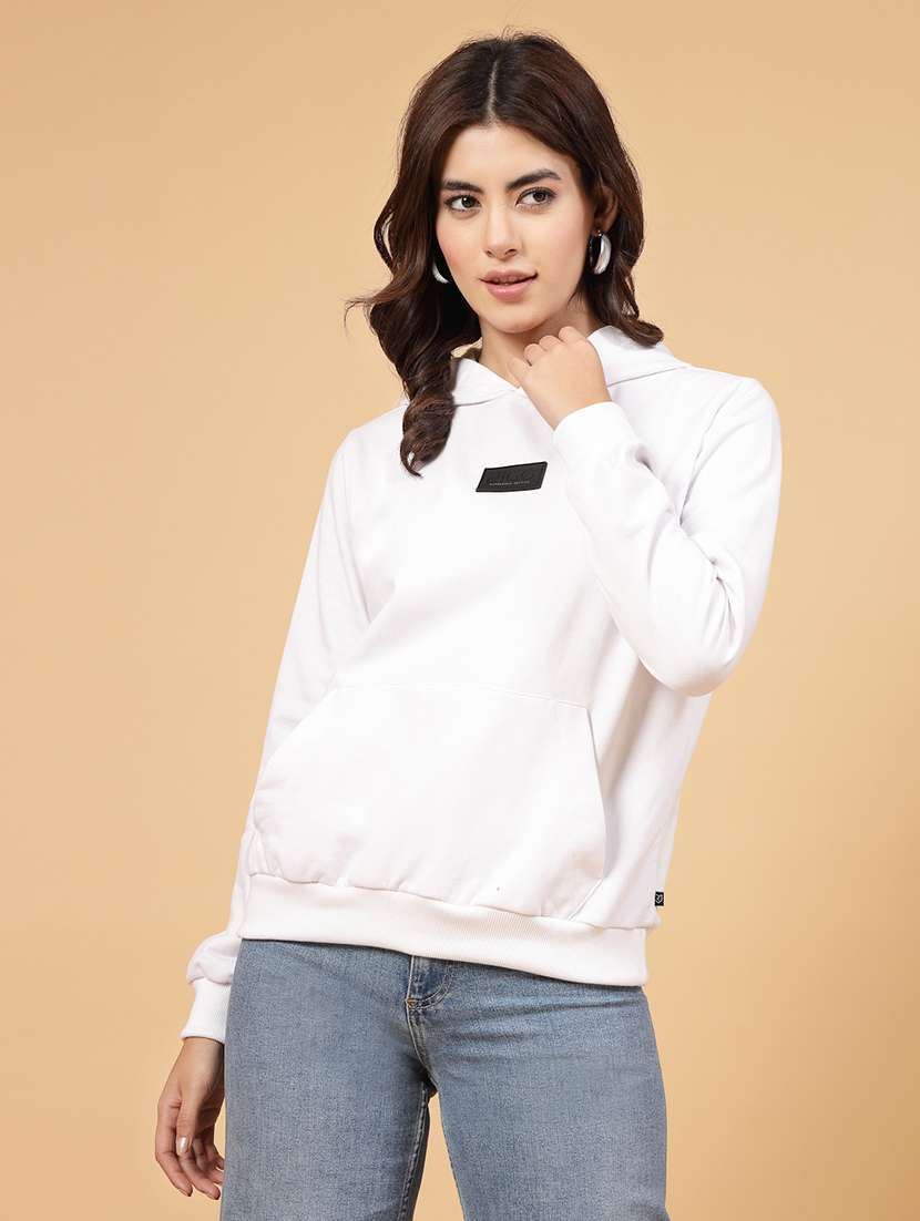 white fleece back print sweatshirt