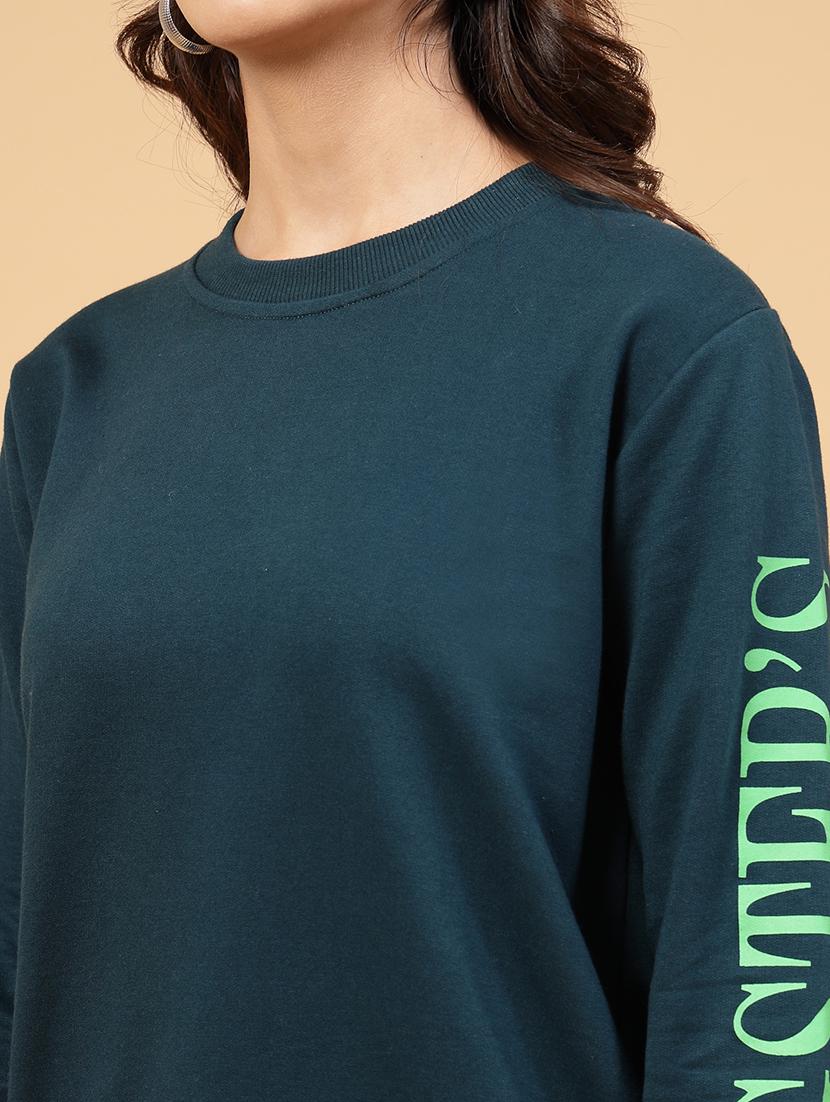 green fleece back print sweatshirt - 21144583 - Standard Image - 2