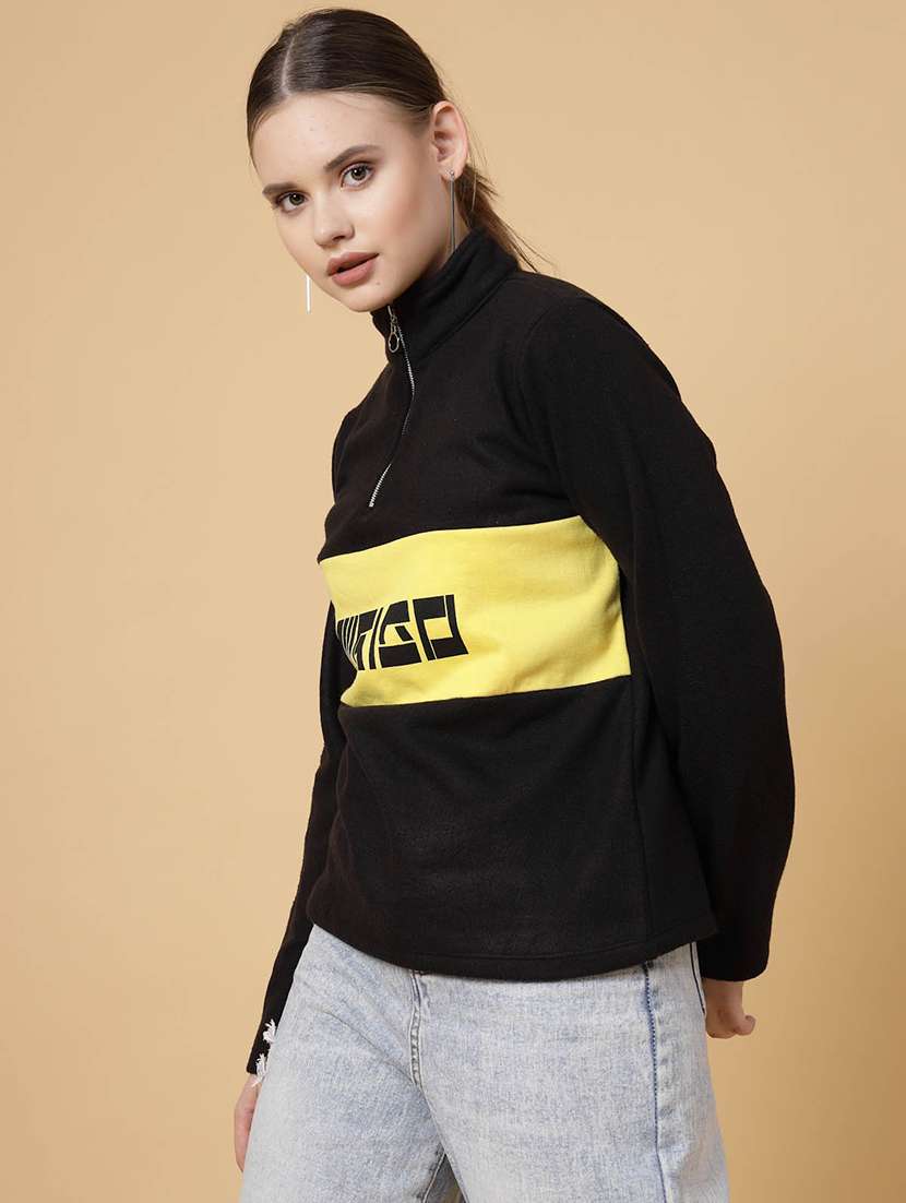 black fleece front print sweatshirt - 21144587 - Standard Image - 2