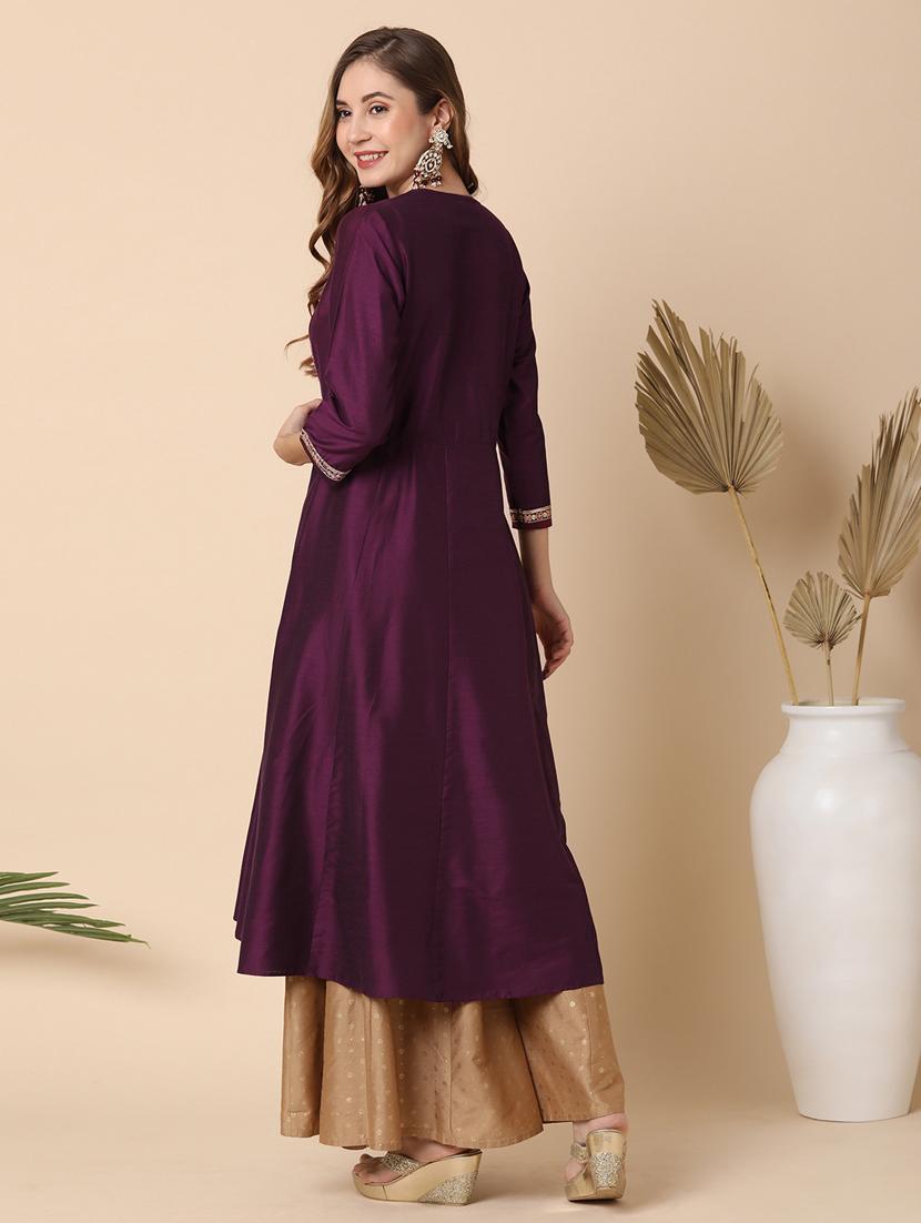 globus women purple embroidered yoke panelled anarkali kurta - 21144992 - Standard Image - 2