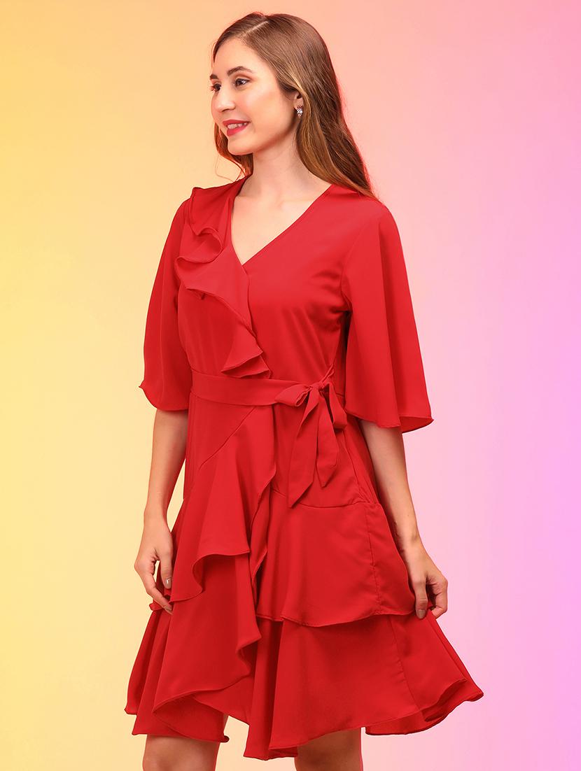 women red polyester wrap dress - 21145009 - Standard Image - 2