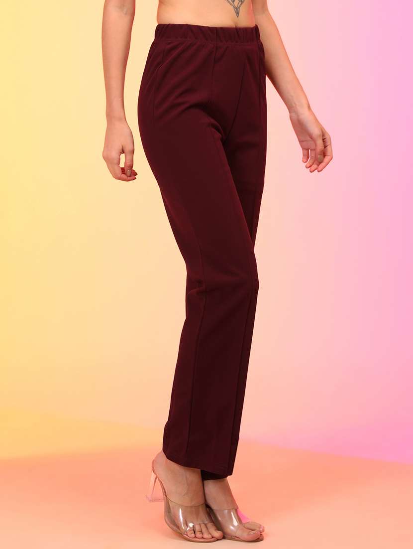 solid maroon bootcut trouser - 21145023 - Standard Image - 2