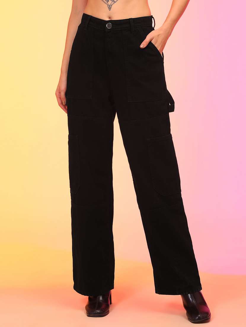 solid black straight fit jeans