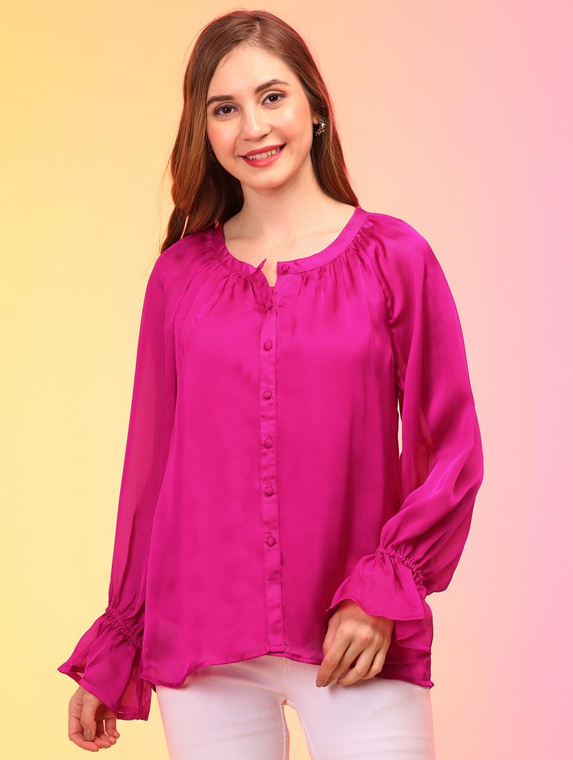 solid pink shirt style top - 21145038 - Zoom Image - 0