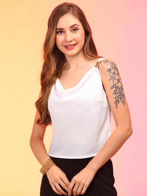 globus women white cowl neck strappy shoulder patry top - 21145044 - Standard Image - 0