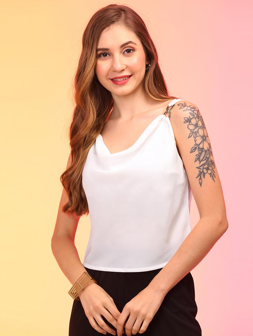globus women white cowl neck strappy shoulder patry top - 21145044 - Zoom Image - 0