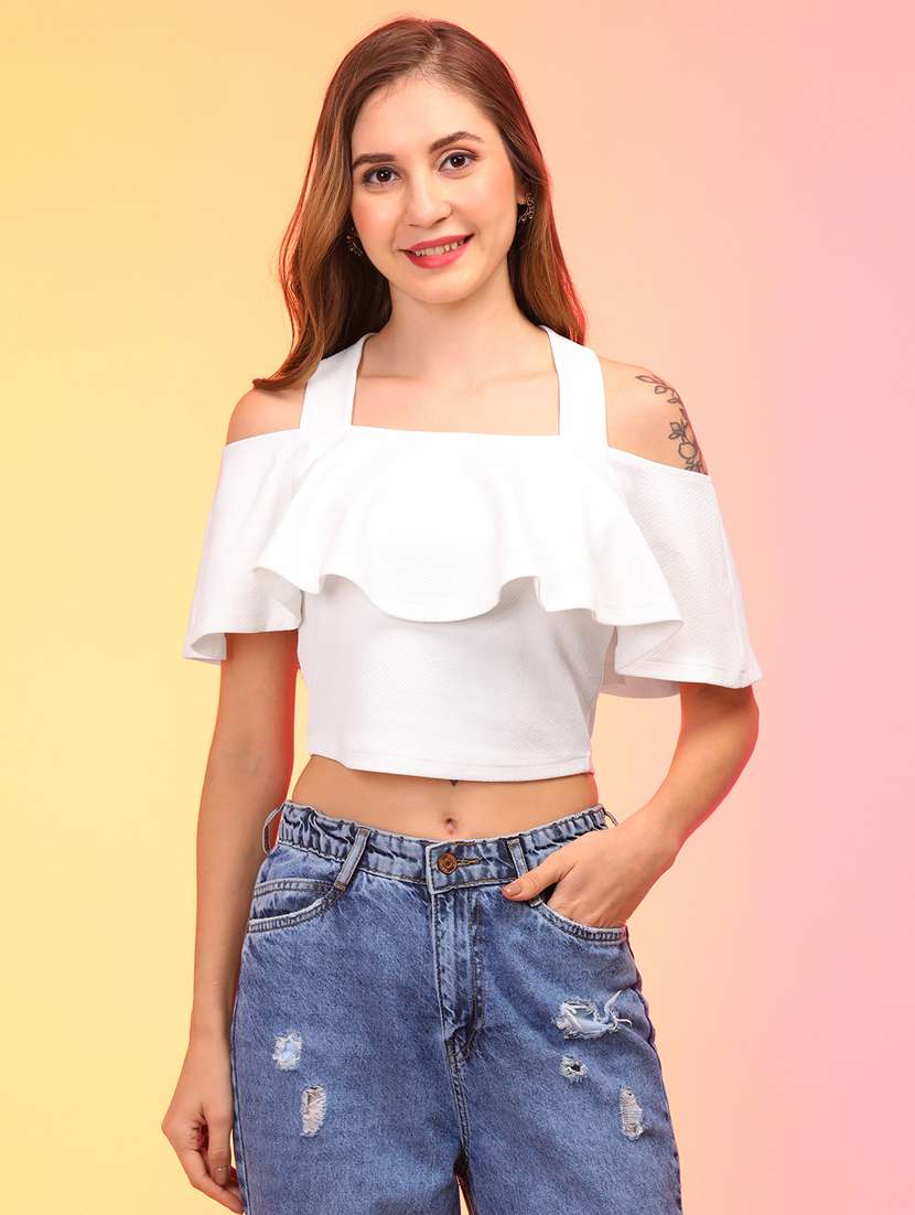 solid white detailed crop top