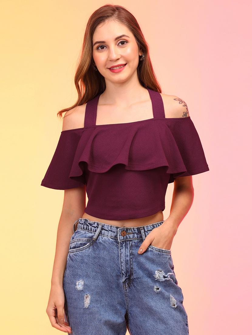 women solid shoulder strap crop top - 21145052 - Zoom Image - 0
