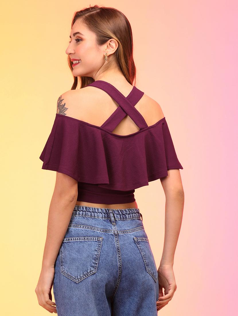 women solid shoulder strap crop top - 21145052 - Standard Image - 2