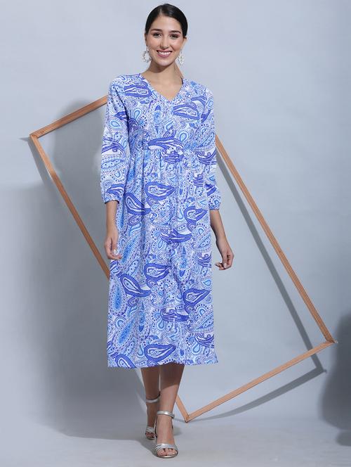 blue printed a-line dress - 21145130 - Standard Image - 0