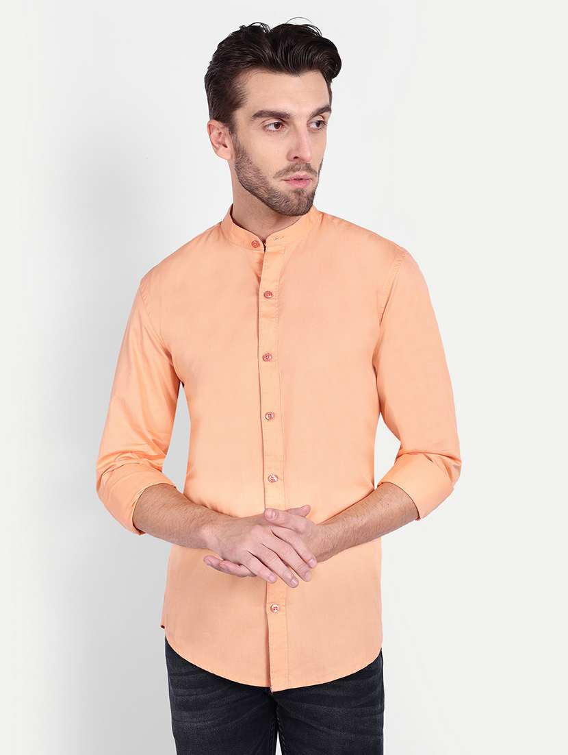 solid orange cotton blend casual shirt