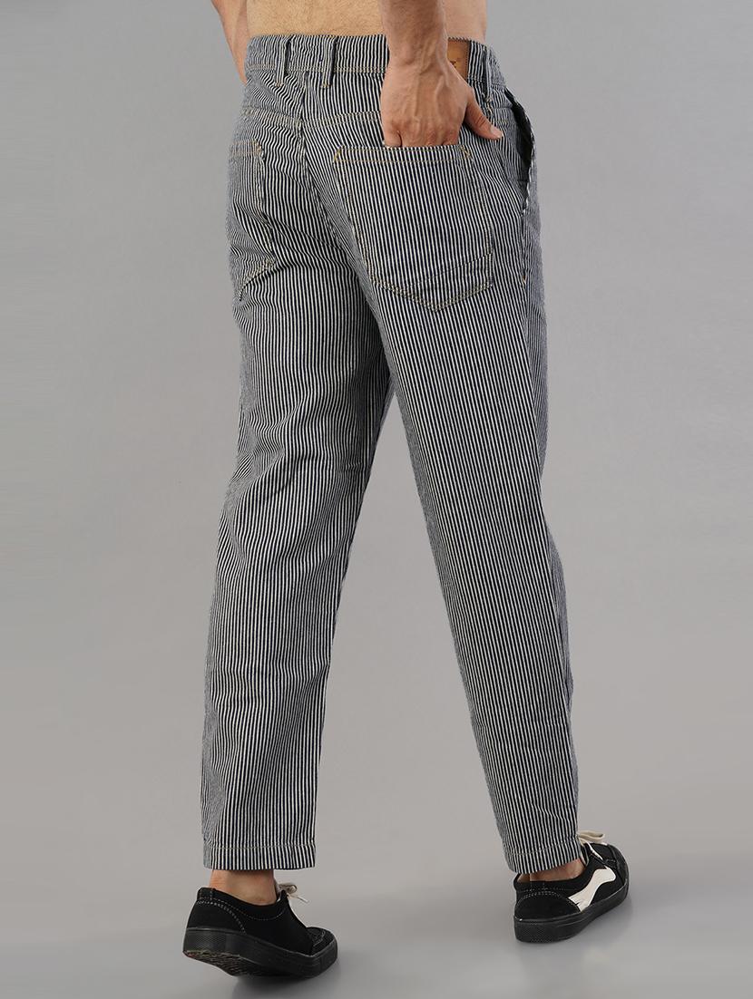 black & white striped printed casual trouser - 21145207 - Standard Image - 2