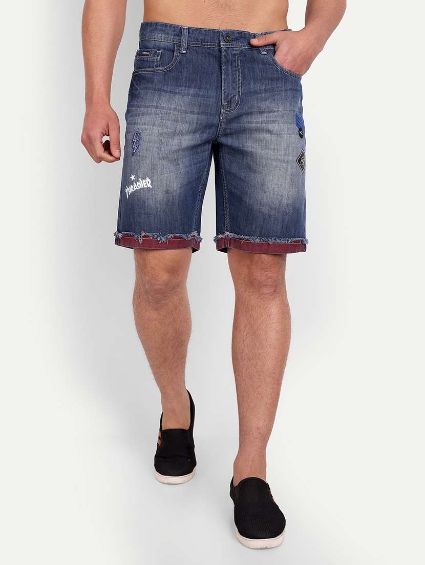 men blue denim shorts