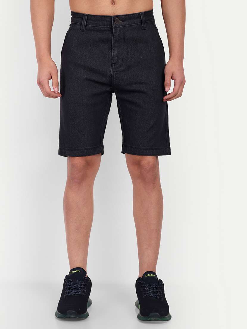 solid black denim shorts