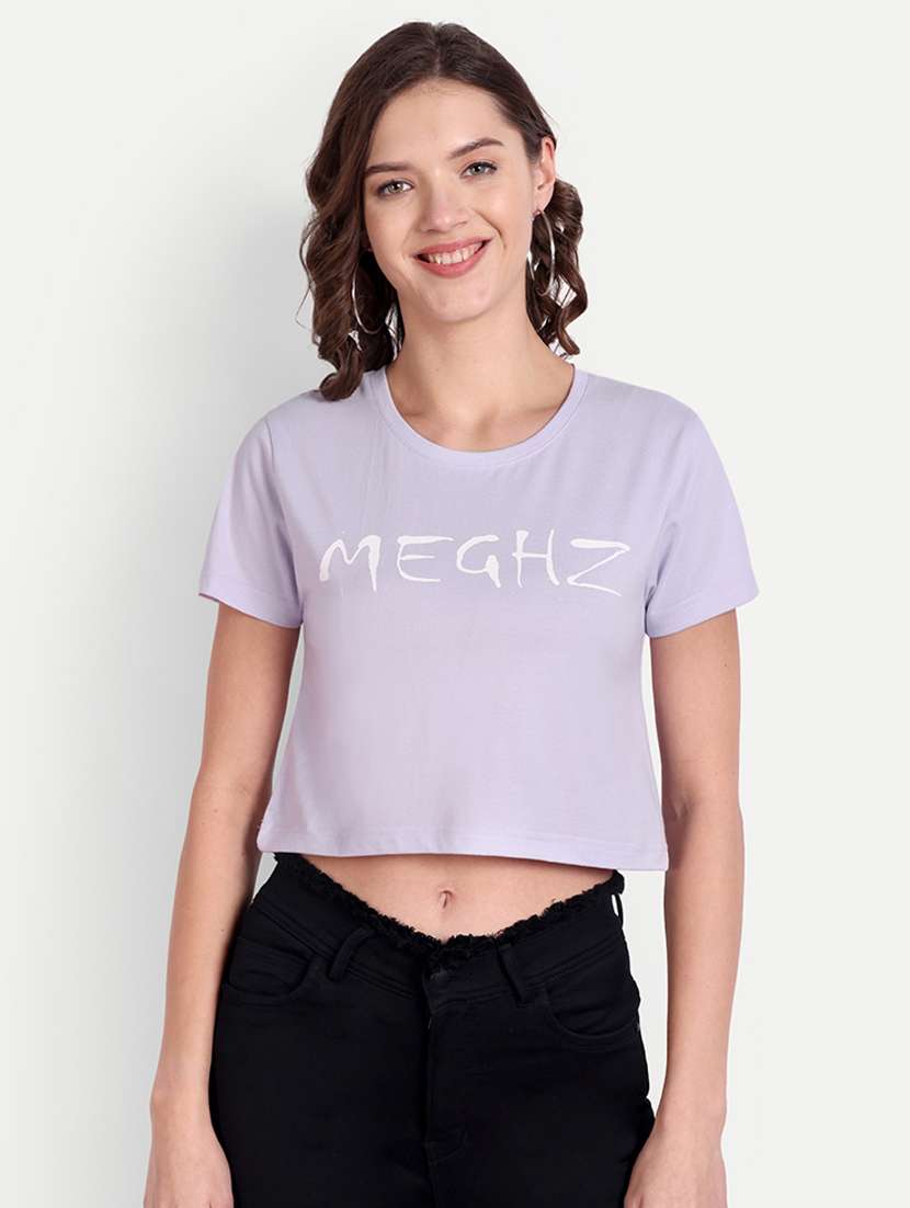 lavender chest printed crop t-shirt