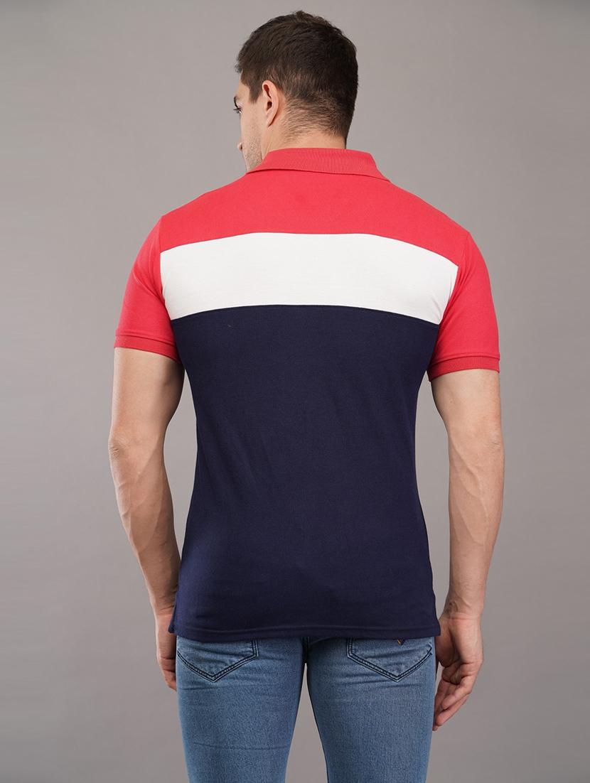navy blue colourblocked polo t-shirt - 21145266 - Standard Image - 2