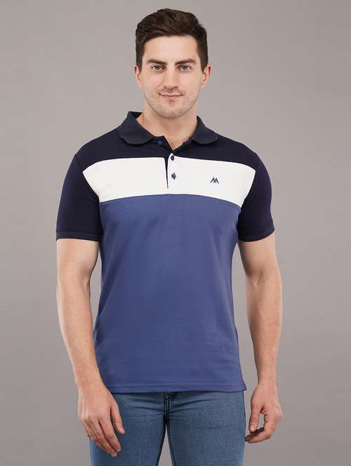 blue colourblocked polo t-shirt - 21145269 - Standard Image - 0