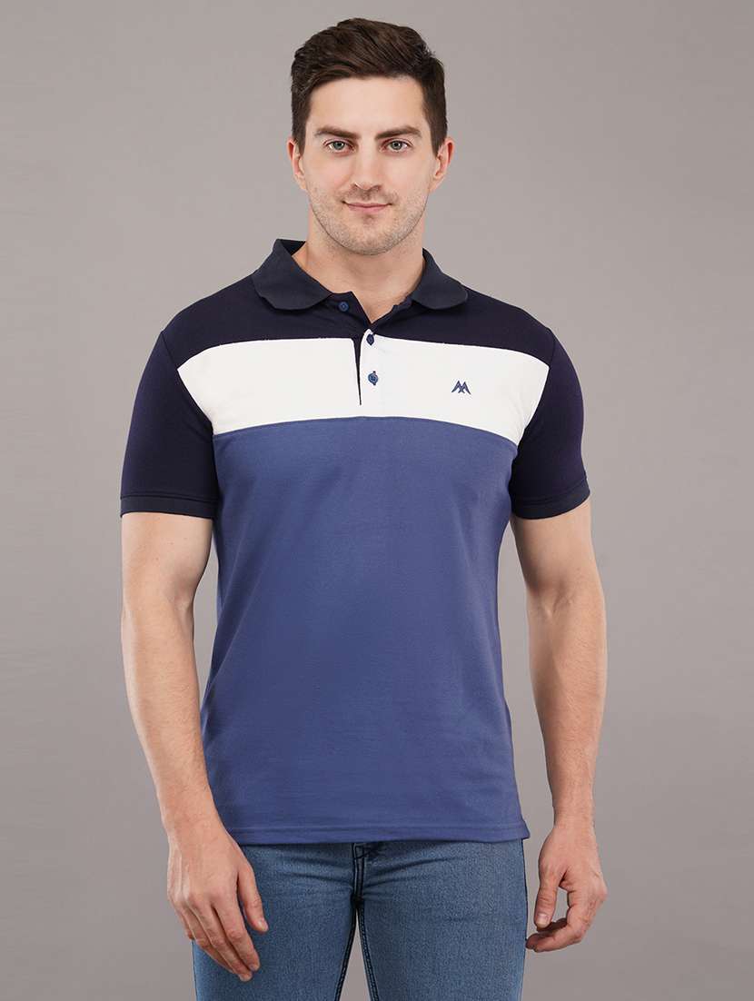 blue colourblocked polo t-shirt - 21145269 - Zoom Image - 0