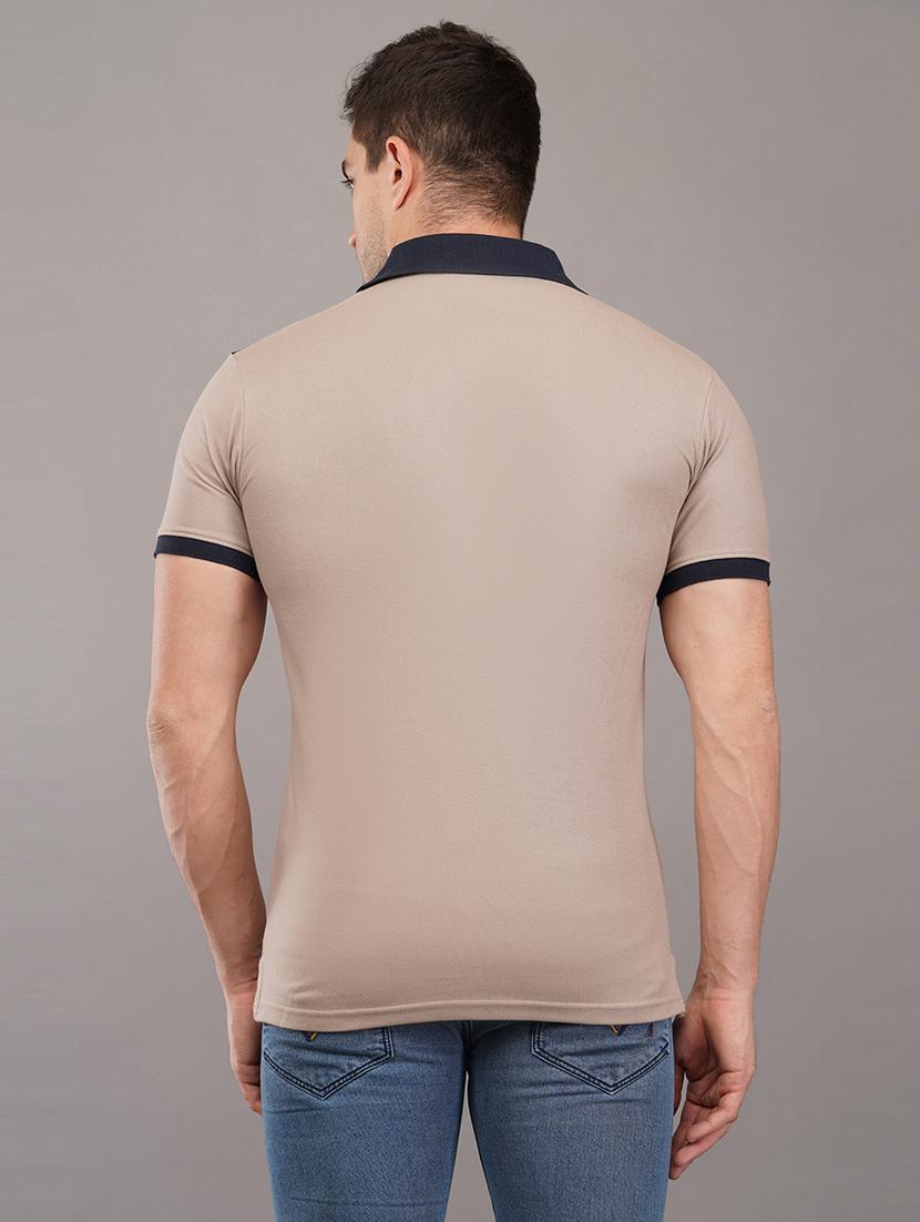 nude brown front taped detailed polo t-shirt - 21145273 - Standard Image - 2