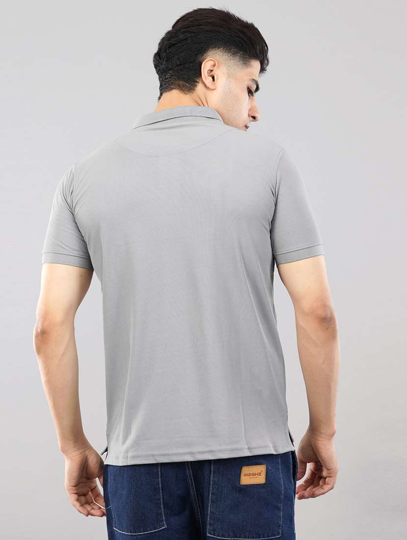 grey placement printed polo t-shirt - 21145288 - Standard Image - 2