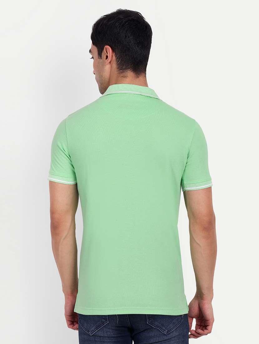solid green cotton blend polo t-shirt - 21145293 - Standard Image - 2