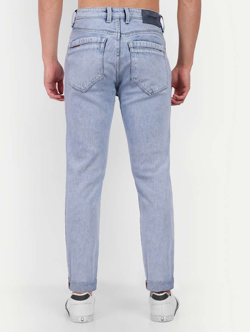 solid light blue cotton blend jeans - 21145352 - Standard Image - 2