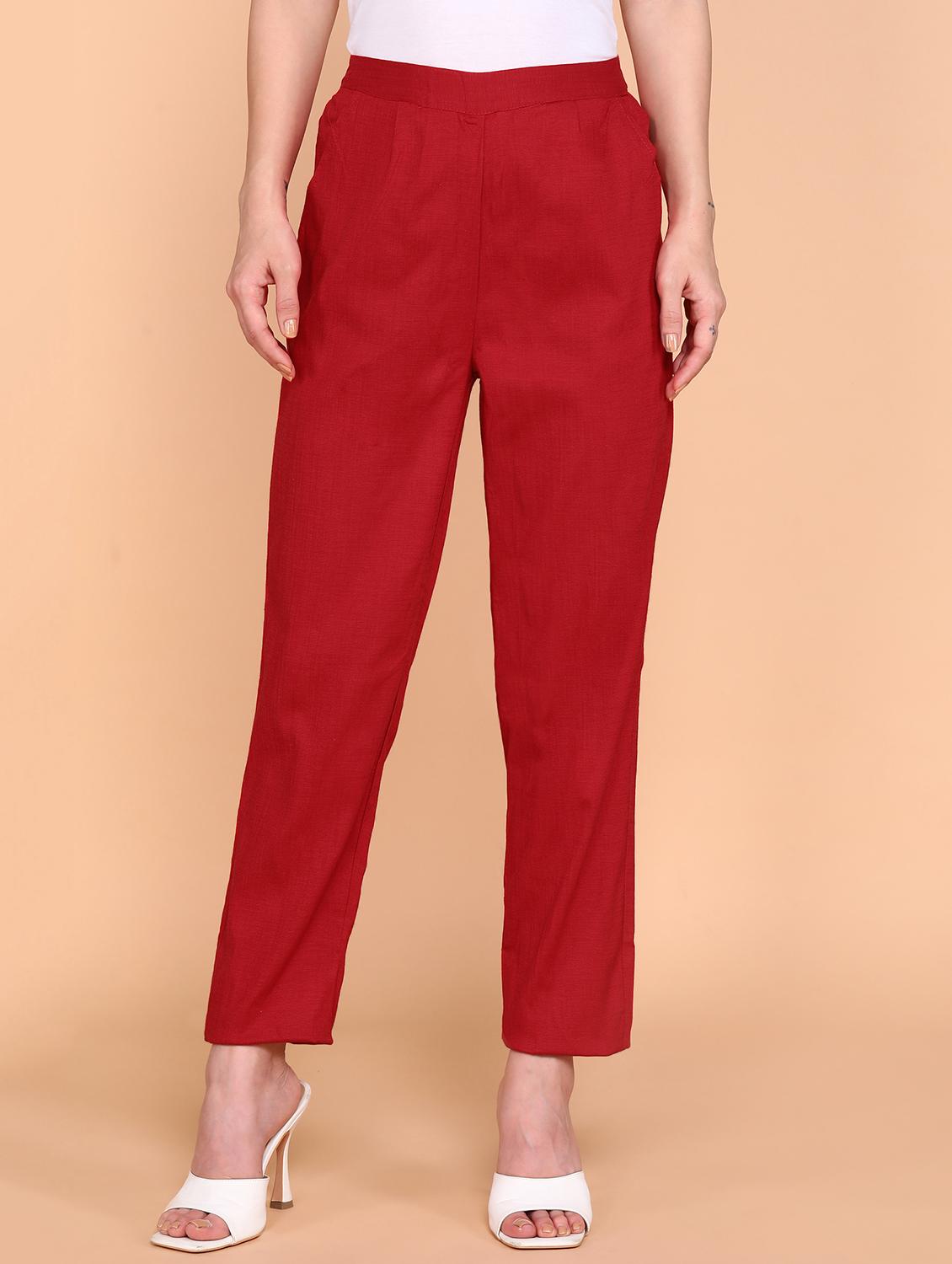 solid red flat front trouser - 21145353 - Zoom Image - 0