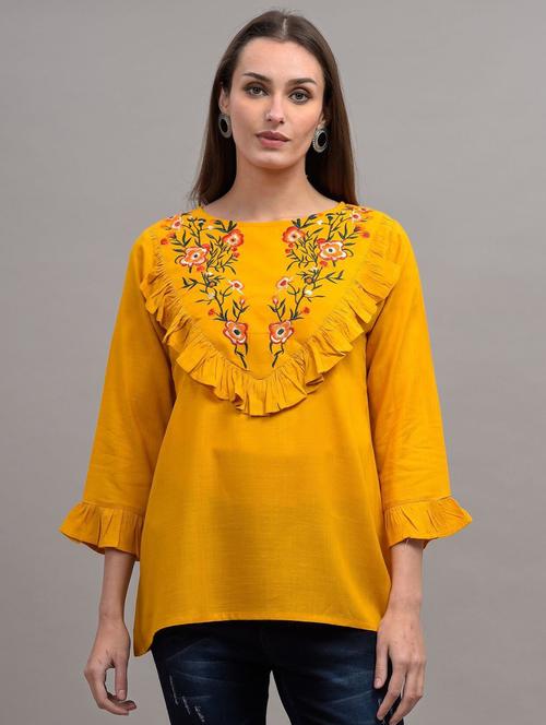 yellow embroidered detailed regular top - 21145371 -  Standard Image - 0