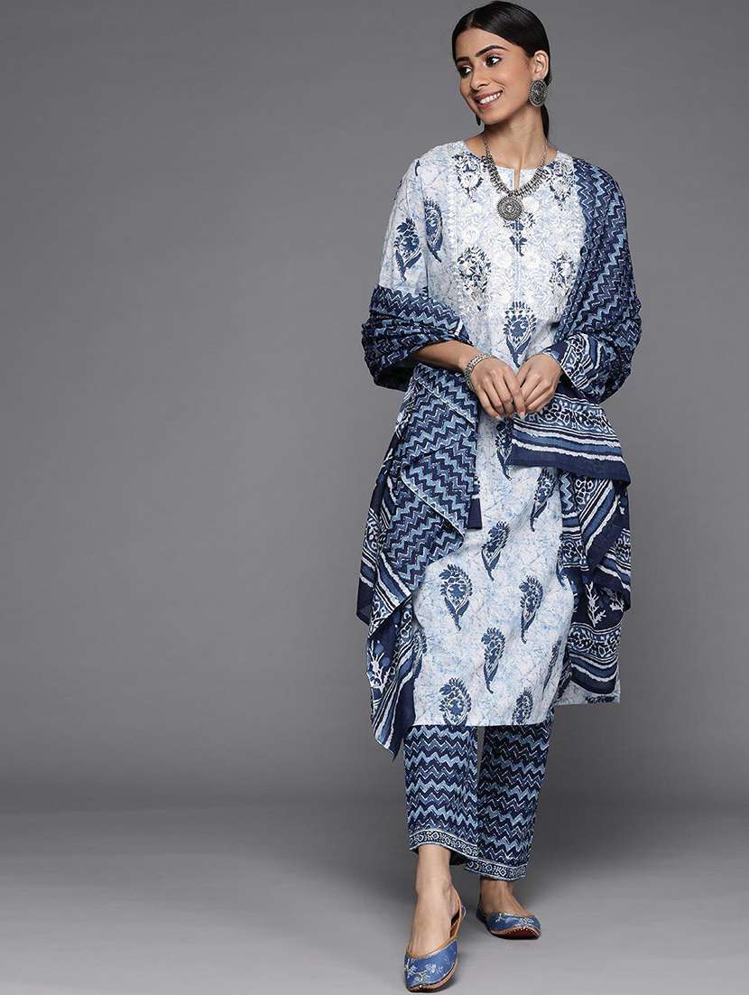 women block print suit set with dupatta