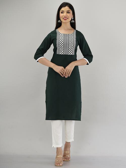 green embroidered straight kurta - 21145404 -  Standard Image - 0