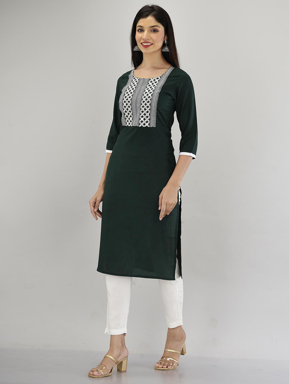 green embroidered straight kurta - 21145404 - Standard Image - 2